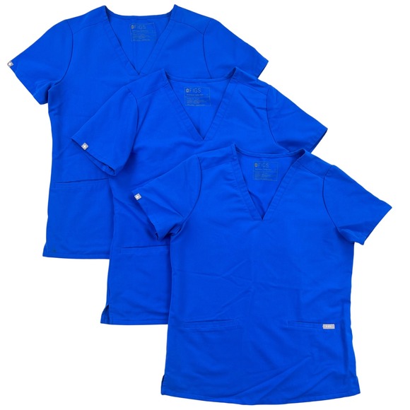 FIGS Technical Collection Scrub Top LOT OF 3 Women's SMALL Blue Short Sleeve - Picture 1 of 11